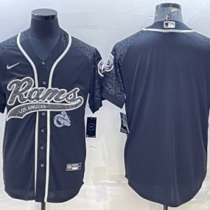 Los Angeles Rams Blank Black Reflective With Patch Cool Base Stitched Jersey
