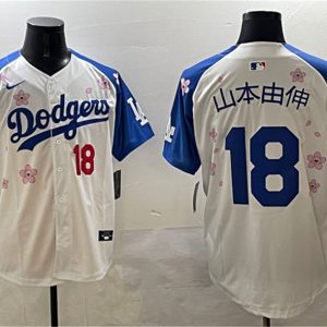 Los Angeles Dodgers #18 ɽ±¾ÓÉÉì White Royal 2025 Tokyo Series Limited Stitched Jersey