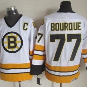 Bruins #77 Ray Bourque White Yellow CCM Throwback Stitched Jersey