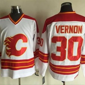 Flames #30 Mike Vernon White CCM Throwback Stitched Jersey