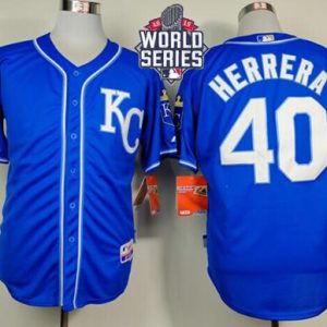 Royals #40 Kelvin Herrera Light Blue Alternate 2 Cool Base W 2015 World Series Patch Stitched Jersey