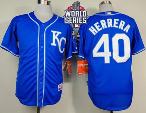 Royals #40 Kelvin Herrera Light Blue Alternate 2 Cool Base W 2015 World Series Patch Stitched Jersey