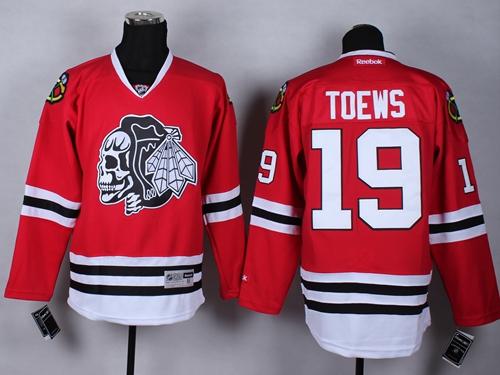 Blackhawks #19 Jonathan Toews Red(White Skull) Stitched Jersey