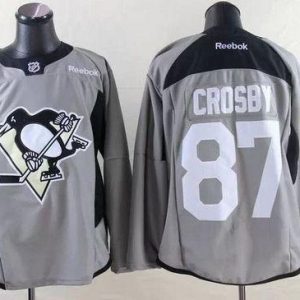 Penguins #87 Sidney Crosby Grey Practice Stitched Jersey