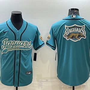 Jacksonville Jaguars Teal Team Big Logo With Patch Cool Base Stitched Baseball Jersey