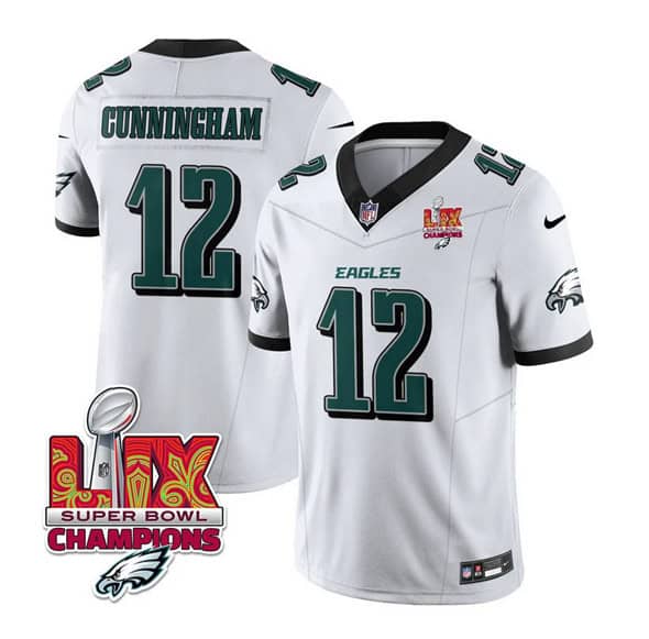 Philadelphia Eagles #12 Randall Cunningham White 2025 Eagles Logo Super Bowl LIX Patch New F.U.S.E. Vapor Limited Stitched Jersey