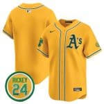 Oakland Athletics Blank Yellow 2024 Limited With Rickey Henderson Patch Stitched Jersey