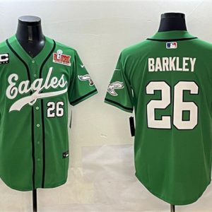 Philadelphia Eagles #26 Saquon Barkley Green 2025 Super Bowl LIX And 3-Star C Patch Stitched Jersey