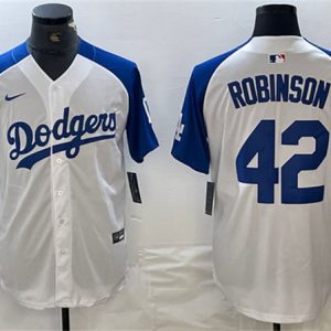 Los Angeles Dodgers #42 Jackie Robinson White Blue Vin Patch Cool Base Stitched Jersey