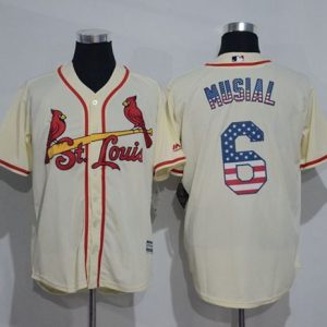 Cardinals #6 Stan Musial Cream USA Flag Fashion Stitched Jersey