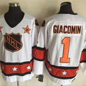 Rangers #1 Eddie Giacomin White Orange All Star CCM Throwback Stitched Jersey