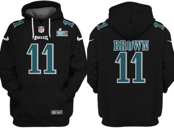 Philadelphia Eagles #11 A.J. Brown Black Super Bowl LVII Patch Pullover Hoodie