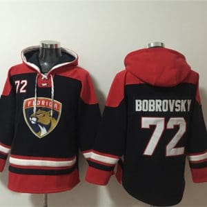 Florida Panthers #72 Sergei Bobrovsky Black Red Lace-Up Pullover Hoodie