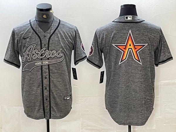 Houston Astros Gray Team Big Logo With Patch Cool Base Stitched Jersey