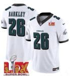 Philadelphia Eagles #26 Saquon Barkley White 2025 Super Bowl LIX Patch Vapor Untouchable Limited Stitched Jersey