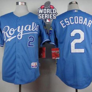 Royals #2 Alcides Escobar Light Blue Alternate 1 Cool Base W 2015 World Series Patch Stitched Jersey