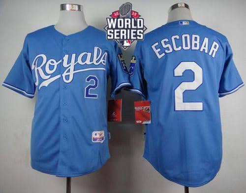 Royals #2 Alcides Escobar Light Blue Alternate 1 Cool Base W 2015 World Series Patch Stitched Jersey