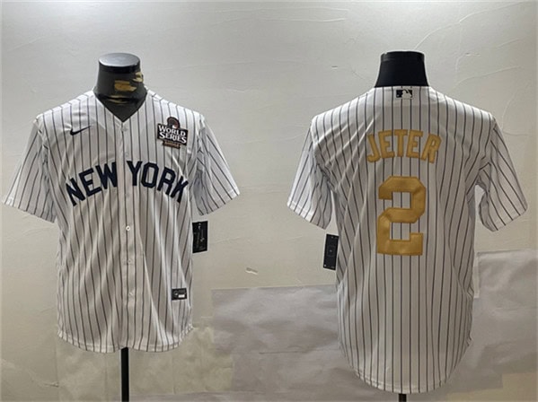New York Yankees #2 Derek Jeter White Gold 2024 World Series Cool Base Stitched Jersey