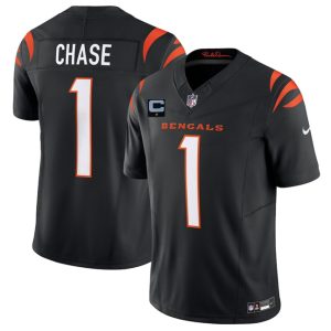 Cincinnati Bengals #1 Ja'Marr Chase Black 2025 F.U.S.E. With 1-Star C Patch Vapor Untouchable Limited Stitched Jersey