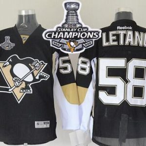 Penguins #58 Kris Letang Black 2016 Stanley Cup Champions Stitched Jersey