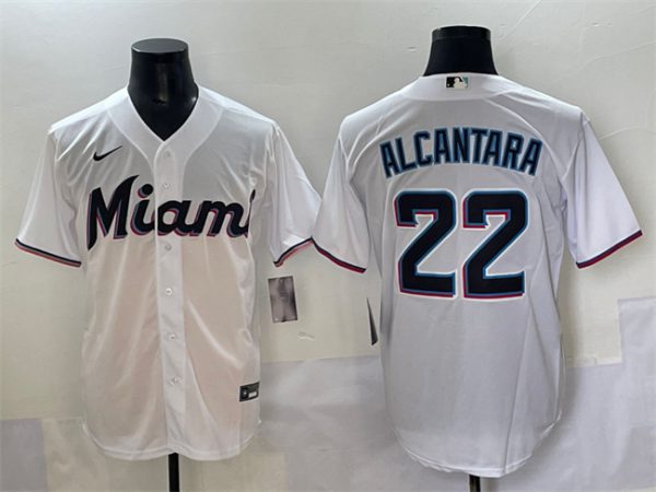 Miami Marlins #22 Sandy Alcantara White Cool Base Stitched Jersey