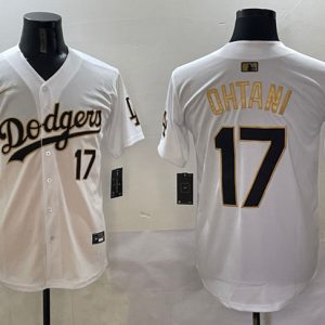 Los Angeles Dodgers #17 Shohei Ohtani White Gold Limited Stitched Jersey