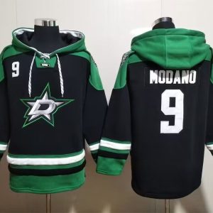 Dallas Stars #9 Mike Modano Black Green Lace-Up Pullover Hoodie