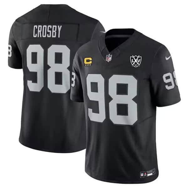 Las Vegas Raiders #98 Maxx Crosby Black 2024 F.U.S.E. With 65th Anniversary Patch And 4-Star C Patch Stitched Jersey