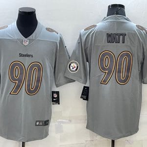 Pittsburgh Steelers #90 T.J. Watt Gray With Patch Atmosphere Fashion Stitched Jersey