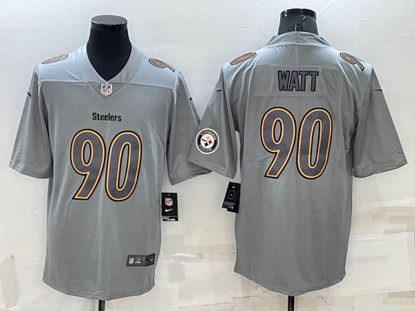 Pittsburgh Steelers #90 T.J. Watt Gray With Patch Atmosphere Fashion Stitched Jersey