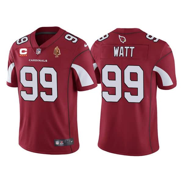 Arizona Cardinals #99 J.J. Watt Red With C Patch Walter Payton Patch Limited Stitched Jersey