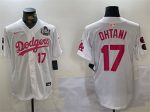Los Angeles Dodgers #17 Shohei Ohtani White Pink 2024 World Series Vin Kobe Patch Limited Stitched Jersey