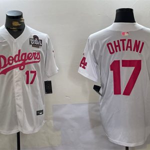 Los Angeles Dodgers #17 Shohei Ohtani White Pink 2024 World Series Vin Kobe Patch Limited Stitched Jersey