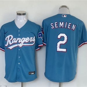 Texas Rangers #2 Marcus Semien Blue With Patch Cool Base Stitched Jersey