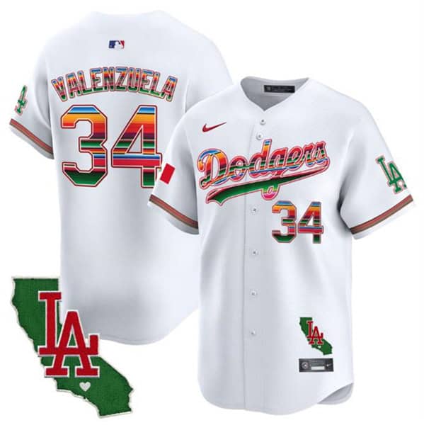 Los Angeles Dodgers #34 Fernando Valenzuela White Mexico California Patch Vapor Premier Limited Stitched Jersey