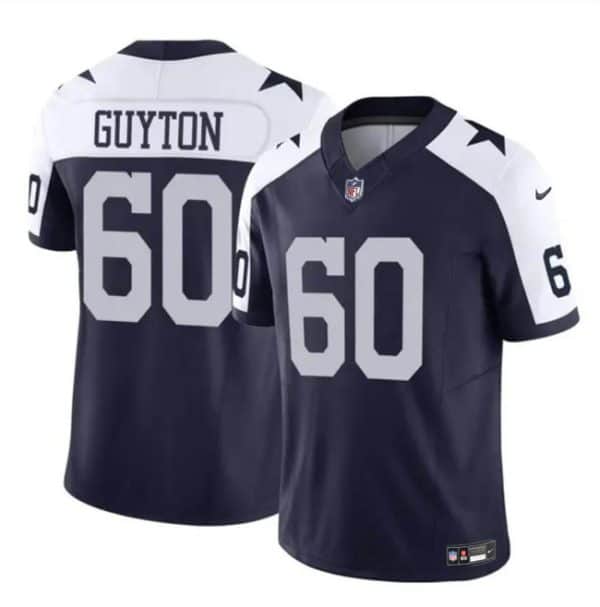 Dallas Cowboys #60 Tyler Guyton Navy White 2024 Draft F.U.S.E Thanksgiving Vapor Untouchable Limited Stitched Jersey