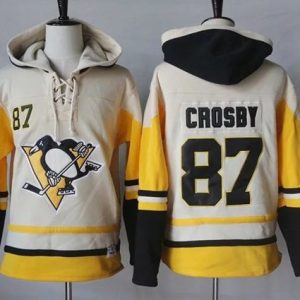 Penguins #87 Sidney Crosby Cream Gold Sawyer Hooded Sweatshirt Stitched Jersey