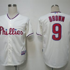 Phillies #9 Domoic Brown Cream Cool Base Stitched Jersey