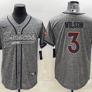 Denver Broncos #3 Russell Wilson Grey With Patch Cool Base Stitched Baseball Jersey