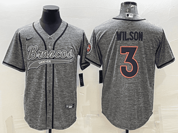 Denver Broncos #3 Russell Wilson Grey With Patch Cool Base Stitched Baseball Jersey
