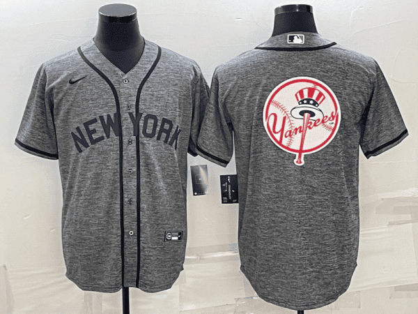 New York Yankees Gray Team Big Logo Cool Base Stitched Jersey