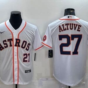 Houston Astros #27 Jose Altuve White With Patch Cool Base Stitched Jersey