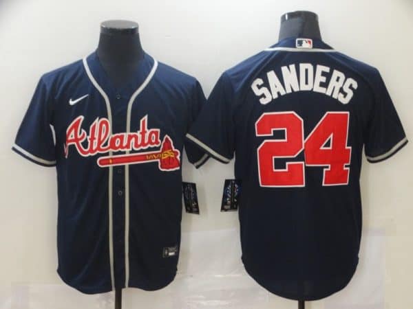 Atlanta Braves #24 Deion Sanders Navy Stitched Jersey