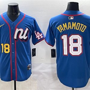 National League #18 Yoshinobu Yamamoto Blue 2025 All-Star Edition Limited Stitched Jersey