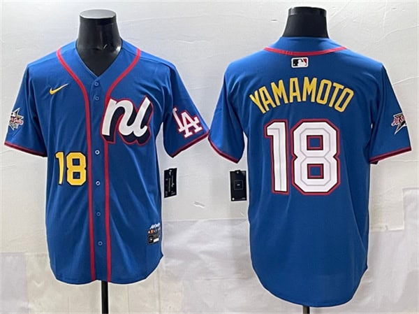 National League #18 Yoshinobu Yamamoto Blue 2025 All-Star Edition Limited Stitched Jersey