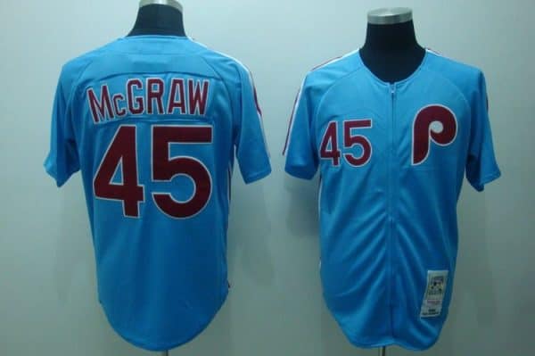 Mitchell And Ness Phillies #45 Tug Mcgraw Blue Stitched Throwback Jersey