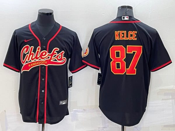 Kansas City Chiefs #87 Travis Kelce Balck Cool Base Stitched Baseball Jersey