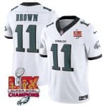 Philadelphia Eagles #11 A.J. Brown White 2025 Eagles Logo Super Bowl LIX Patch New F.U.S.E. Vapor Untouchable Limited Stitched Jersey