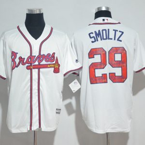 Atlanta Braves #29 John Smoltz White Team Logo Print Cool Base Stitched Jersey