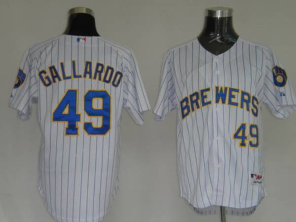 Brewers #49 Yovani Gallardo Stitched White Blue Strip Jersey
